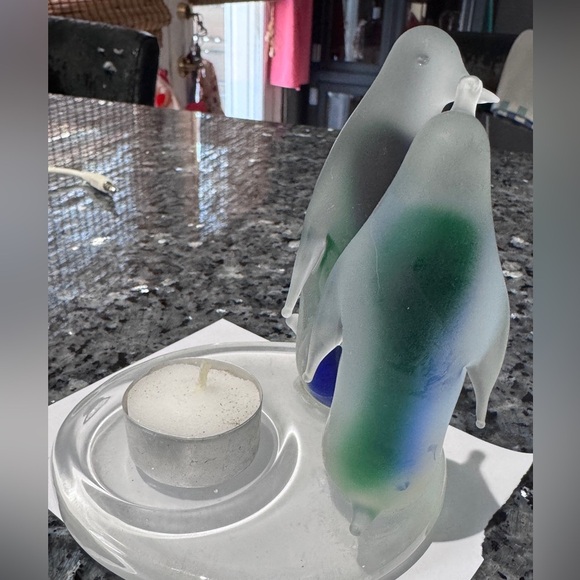 🐧 ❄️Vintage Party Lite Frosted Glass Penguin Tea Light Holder - P7196 ❄️🐧 - Picture 4 of 14